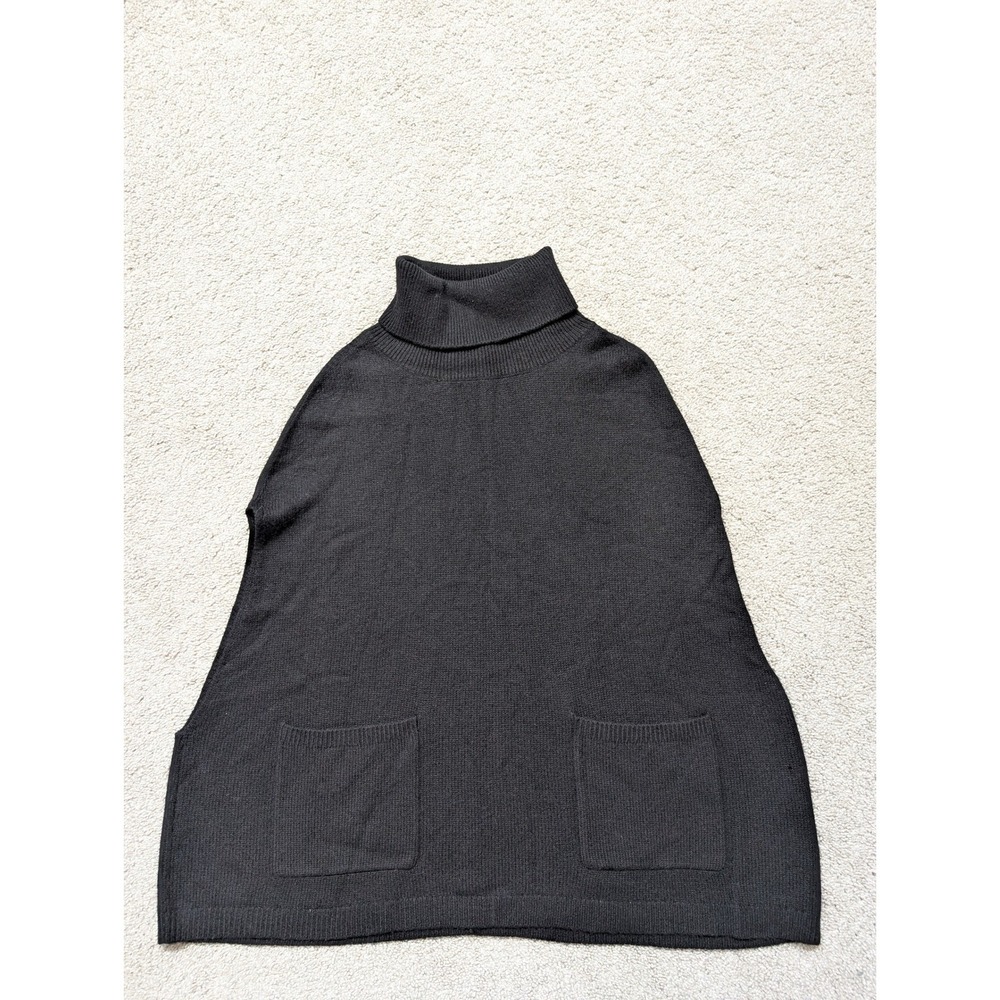 Tahari Poncho Sweater Women One Size Merino Cashmere Black Turtleneck Pockets